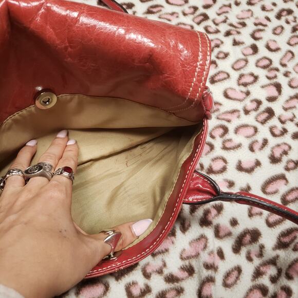 Vintage Giani Bernini Leather Red Patent Leather Shoulder Hand Bag Purse Pockets - Picture 7 of 16